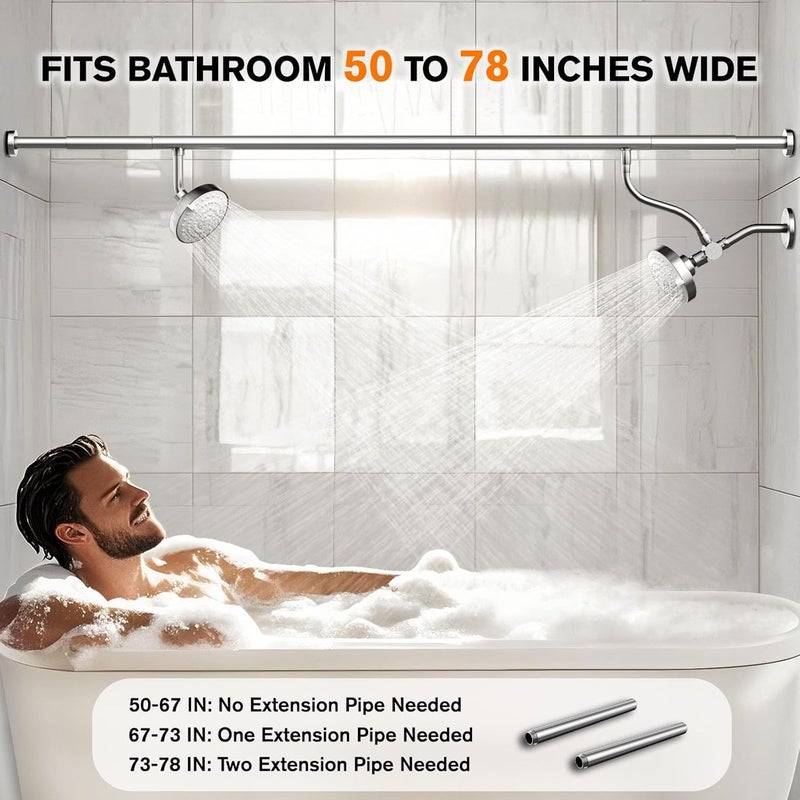 NTPN Dual Shower Head for Couples, High Pressure Double Shower Head for Two People Rod, Two Showerhead System with 3 Spray Modes Fit 2 Person Bathroom, Gifts for Women Men (Chrome, Unibody Design) - Image 2